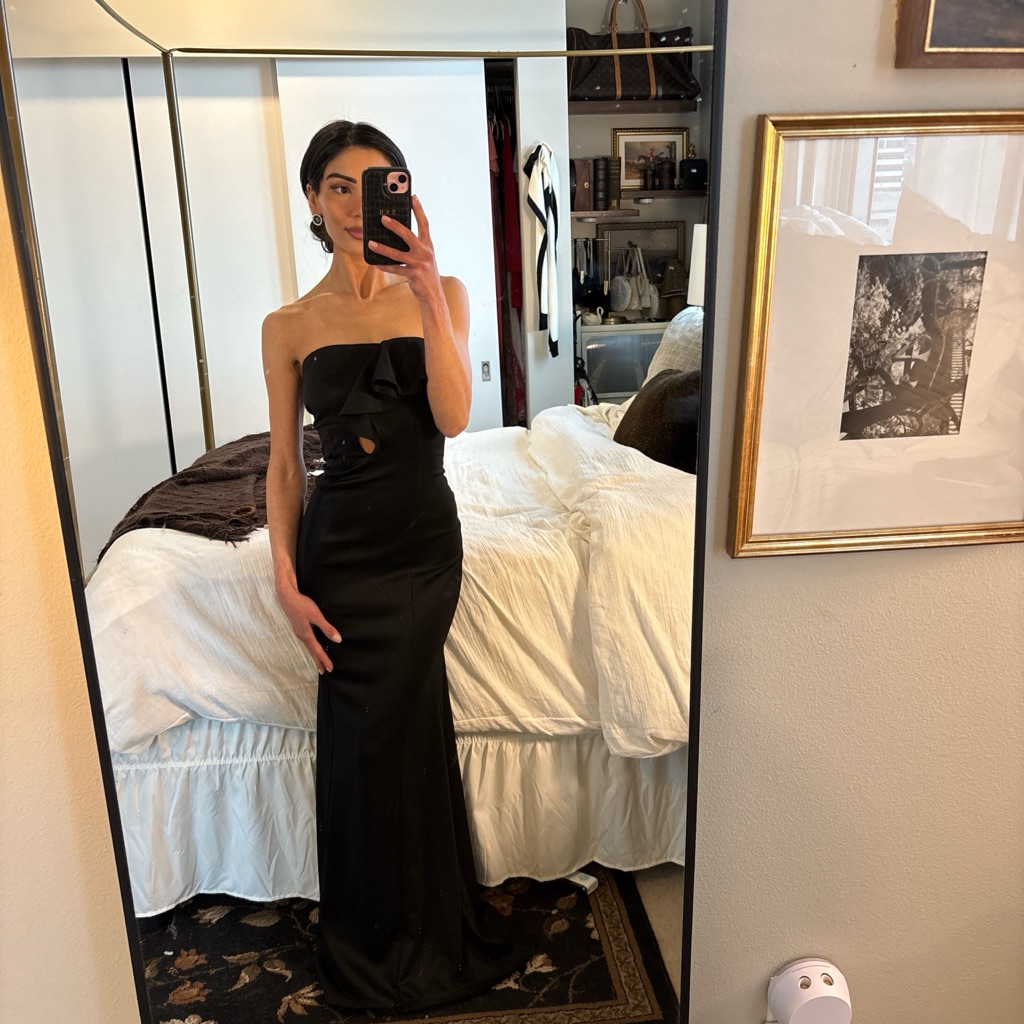 Vintage Black Strapless Ruffle Gown